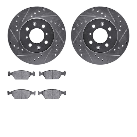 7302-59003, Rotors-Drilled And Slotted-Silver With 3000 Series Ceramic Brake Pads, Zinc Coated